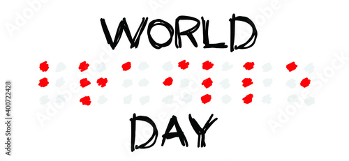 Slogan World braille day, blind. Alphabet for blind, reading braille code signs. Louis Braille france Coupvray. 4 January Flat vector symbol. Text touching the relief hand finger quote. Points or dots