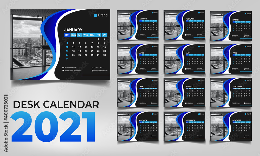 Desk Calendar 2021. Modern. Clean, colorful and corporate Desk Calendar