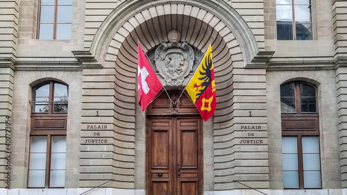 Close up on Justice court entrance in Geneva, Switzerland