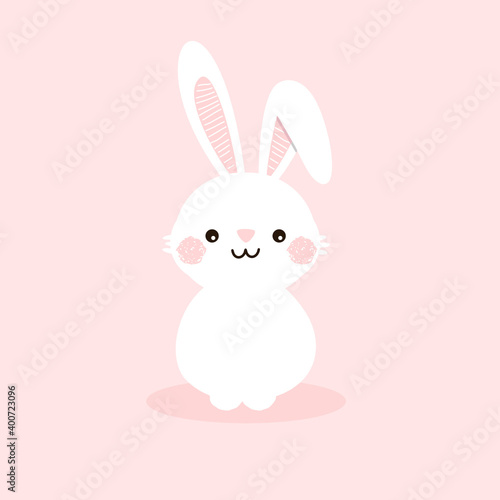 Rabbit cartoon with cute face on pink background vector illustration. Happy Easter bunny cartoon.