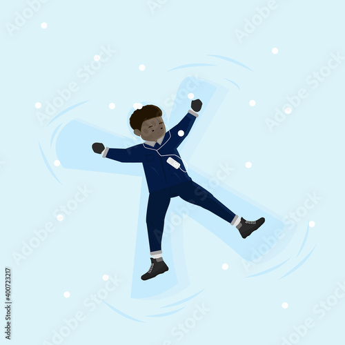 snow angel and a young guy listening to music on the player