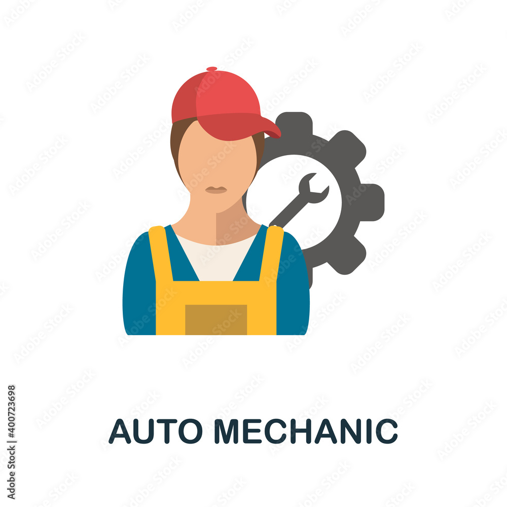 Auto Mechanic flat icon. Color simple element from car servise collection. Creative Auto Mechanic icon for web design, templates, infographics and more Auto Mechanic flat icon. Color simple element from car servise collection. Creative Auto Mechanic icon for web design, templates, infographics and more