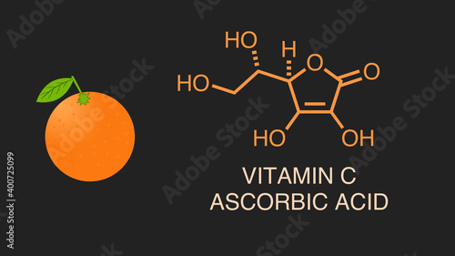 Vector illustration of orange and vitamin C structure.
