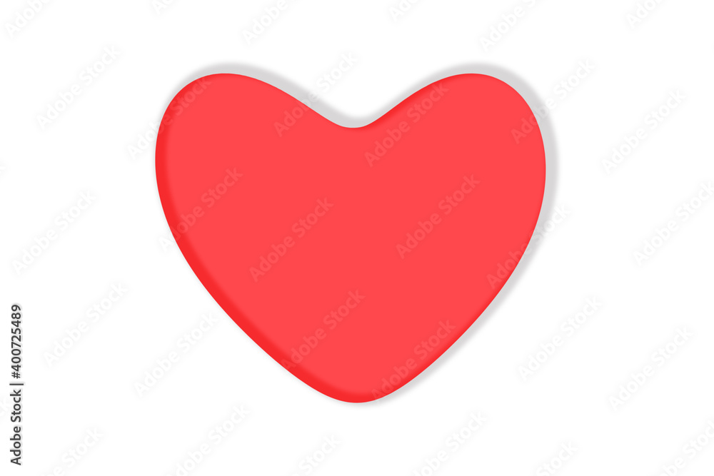 Red heart with shadow on a white background.