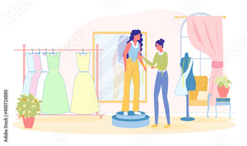 Dressmaker Taking Measurement for Dress Tailoring