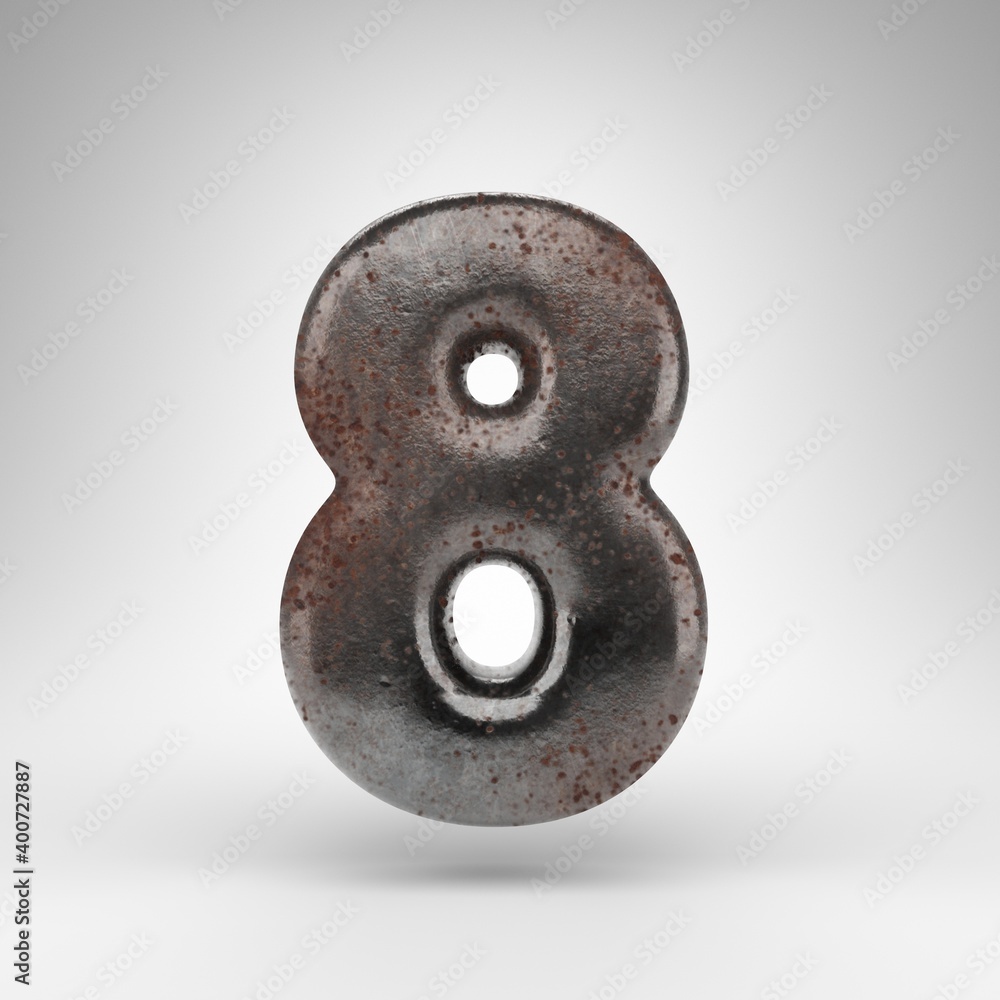 Number 8 on white background. Rusty metal 3D number with oxidized texture. Number 8 on white background. Rusty metal 3D number with oxidized texture.