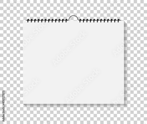 Wall calendar. Notepad with spiral bound. Mockup of sketchbook isolated on transparent background. Notebook with paper pages for note. A4, A5 notepaper with binder. Organizer with cover. Vector