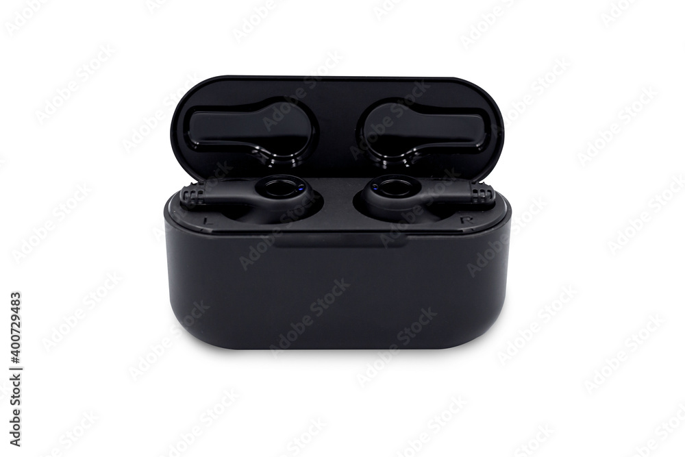 True wireless bluetooth black isolated on white background True wireless bluetooth black isolated on white background
