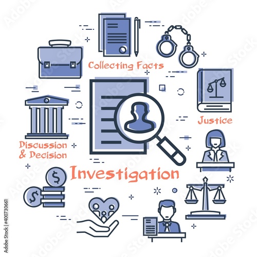 Vector line banner of legal proceedings - investigation icon
