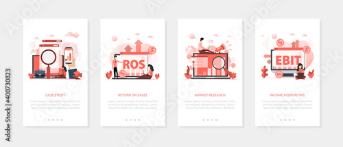Vector mobile banner business market research, set