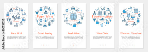 Vertical five banners with line concept of winemaking - grand tasting and wine club