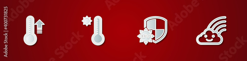 Set Meteorology thermometer, , UV protection and Rainbow with cloud icon. Vector.