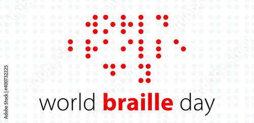 Slogan World braille day, blind. Alphabet for blind, reading braille code signs. Louis Braille france Coupvray. 4 January Flat vector symbol. Text touching the relief hand finger quote. Points or dots