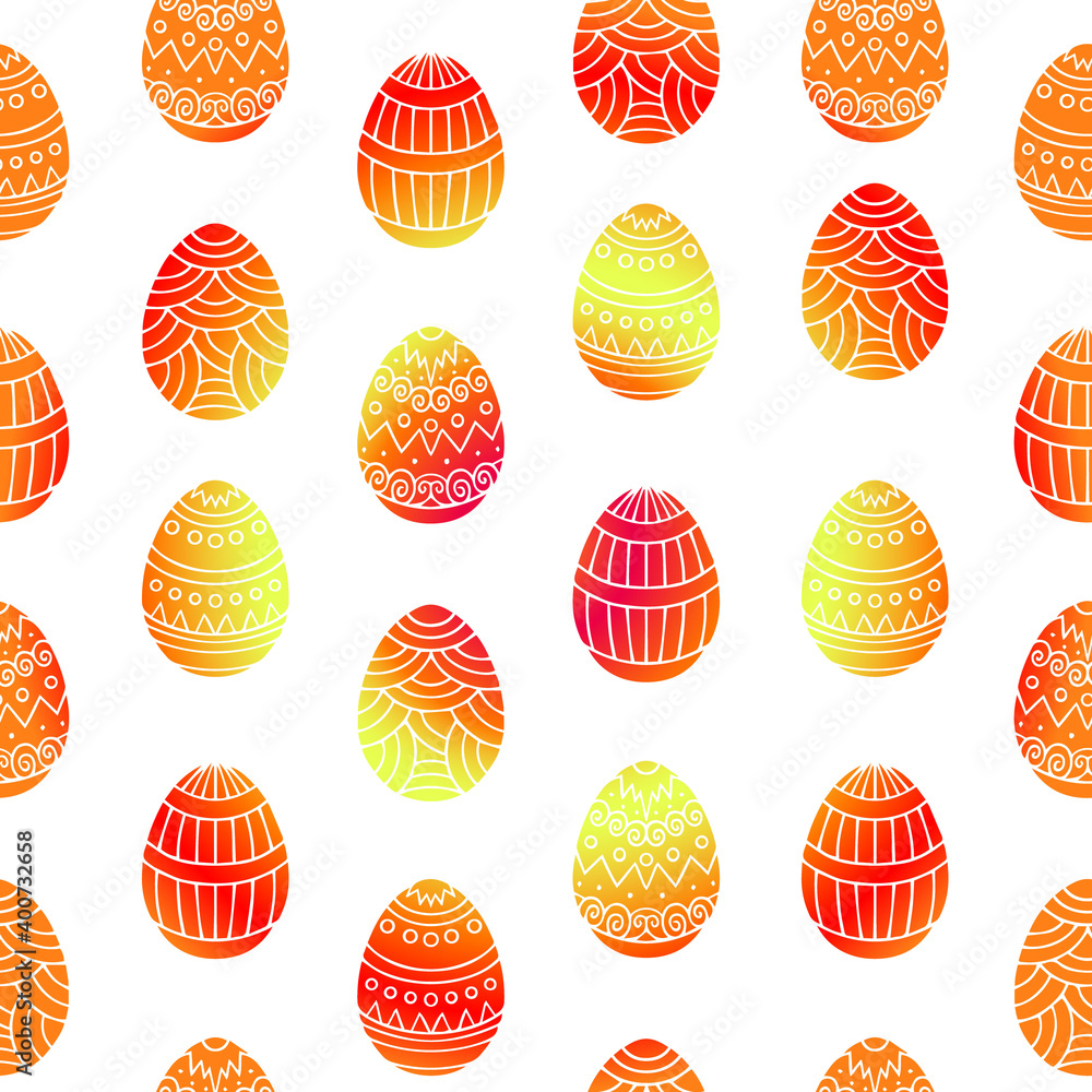 Seamless gradient pattern. Easter decorative eggs with doodle and zentagle elements. Vector outline illustration for decoration, print, textile, wrapping paper. Seamless gradient pattern. Easter decorative eggs with doodle and zentagle elements. Vector outline illustration for decoration, print, textile, wrapping paper.