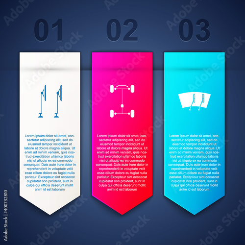 Set Windscreen wiper, Chassis car and . Business infographic template. Vector.