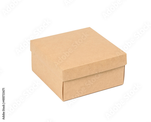 square brown cardboard box isolated on white background © nndanko