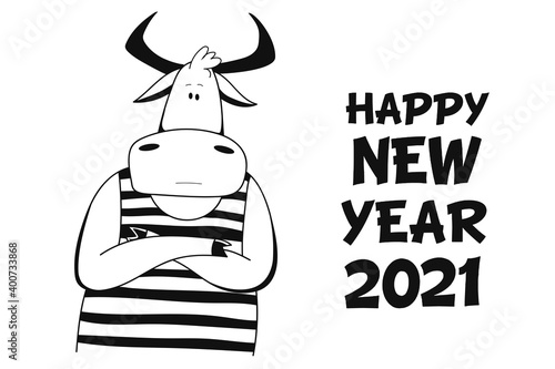 Vector Ox. Hand drawn cute cow