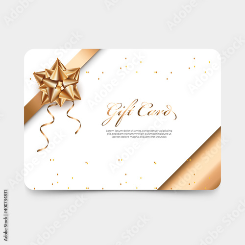 Gift card template with golden ribbon.
