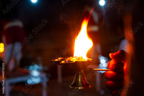 Canvastavla Arati fire during the ceremony in Rishikesh, India