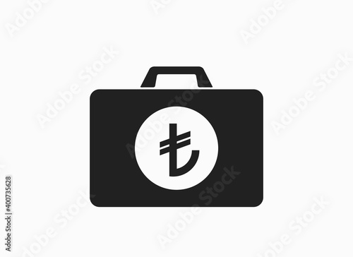Business case icon with turkish lira sign. isolated vector finance and money symbol
