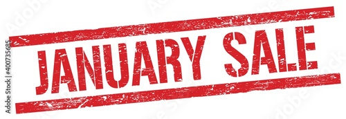 JANUARY SALE text on red grungy rectangle stamp.