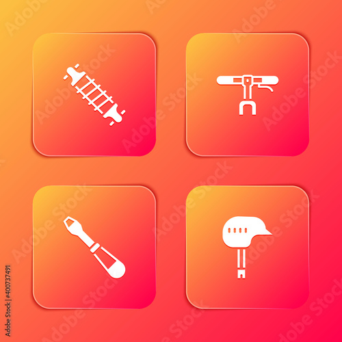Set Bicycle suspension, handlebar, Screwdriver and helmet icon. Vector.