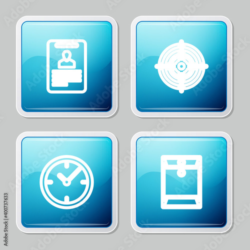 Set line Identification badge, Target sport, Clock and Envelope icon. Vector.