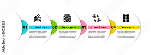 Set line Proof of stake, ASIC Miner, Cryptocurrency exchange and Mining farm. Business infographic template. Vector.