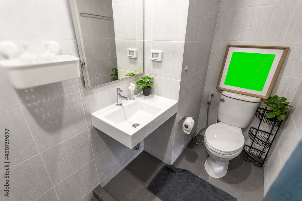 Green screen Picture frames in the bathroom. Concept of lifestyle ...