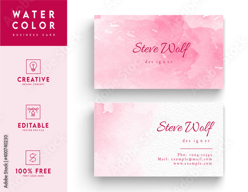 Pink abstract watercolor business card template design