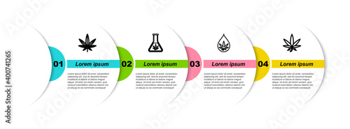 Set line Marijuana or cannabis leaf, Test tube with marijuana, oil and . Business infographic template. Vector.