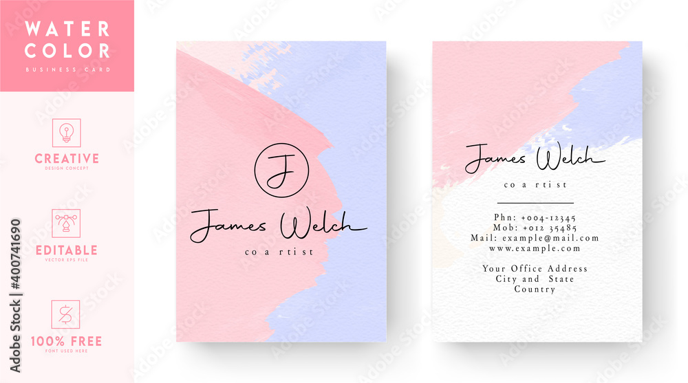 Watercolor business card template design - vertical business card vector