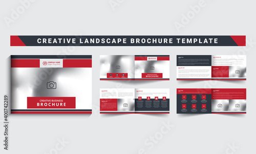 Landscape brochure template. Landscape bi-fold brochure design. Corporate brochure template with modern, minimal and abstract design.