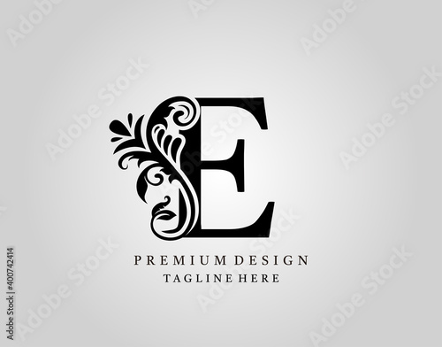 Luxury Monogram Letter E logo design, elegant floral ornate alphabet design vector.