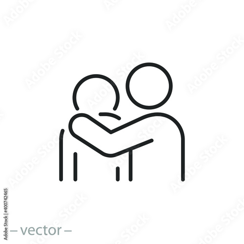 empathy and compassion icon, mental personality problem, hug friendship, thin line symbol on white background - editable stroke vector illustration eps10