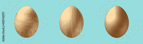 Vintage engraving egg three vector style illustration isolated on blue BG