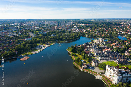 Aerial view of the Upper Lake in Kaliningrad, Russia © castenoid