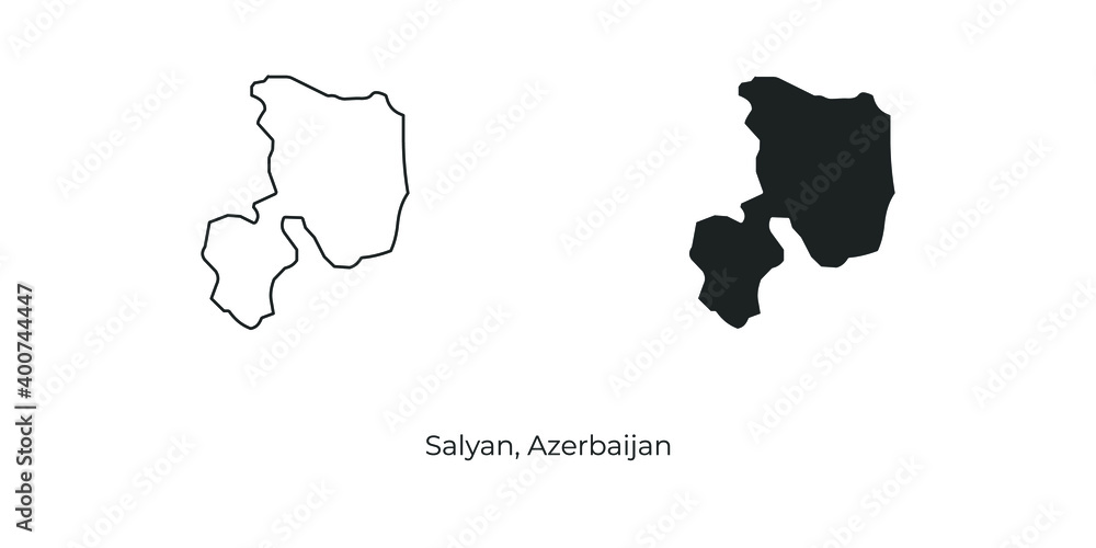 Simple vector illustration of map Salyan, Azerbaijan. Linear and filled style Salyan map vector illustration