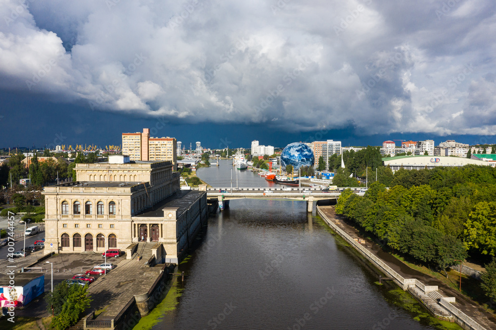 Aerial view of the district of the Museum of World Ocean in Kaliningrad, Russia