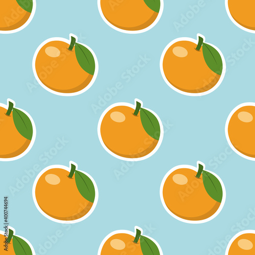 Fototapeta Naklejka Na Ścianę i Meble -  Seamless blue pattern with tangerines. Endless Wallpaper for wrapping paper. Background for sewing clothes, textiles, printing on fabric.