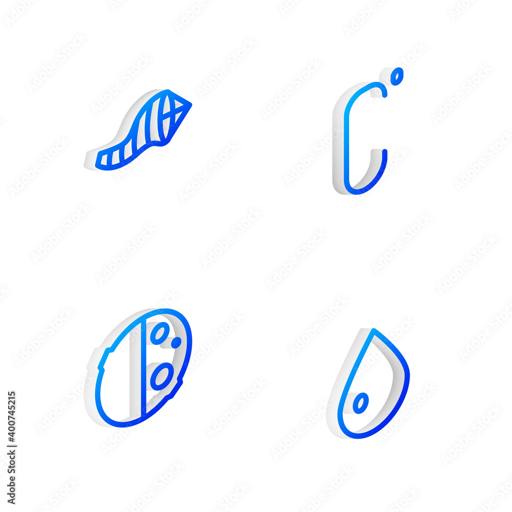 Set Isometric line Celsius, Cone meteorology windsock wind vane, Eclipse of the sun and Water drop icon. Vector. Set Isometric line Celsius, Cone meteorology windsock wind vane, Eclipse of the sun and Water drop icon. Vector.
