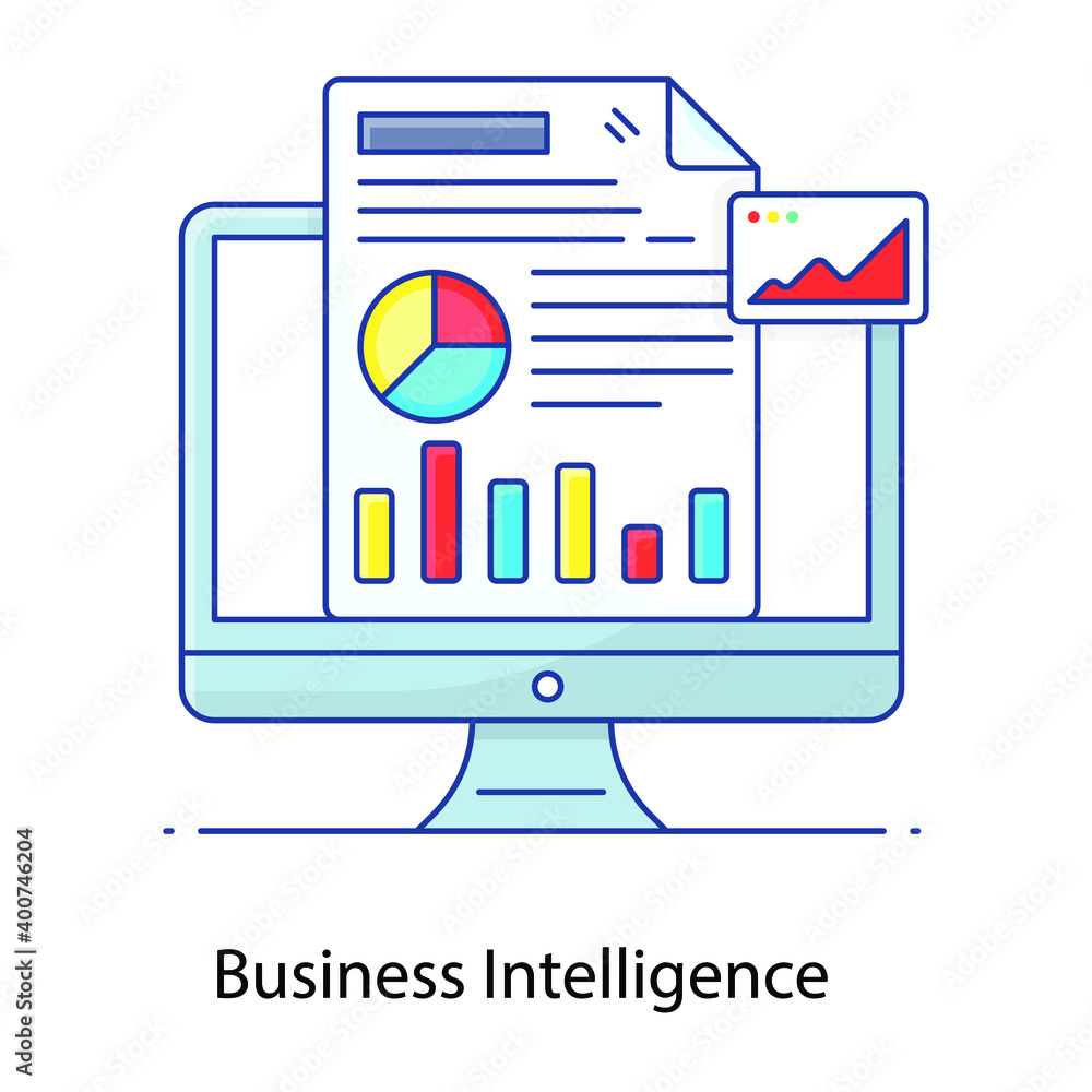 Obraz premium Organization strategies, flat outline concept icon of business intelligence 