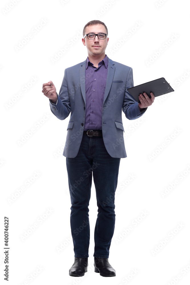 Attractive middle-aged man writing on clipboard Attractive middle-aged man writing on clipboard