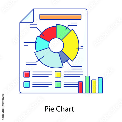 
Pie chart flat outline concept icon denoting, quantity graphical representation 
