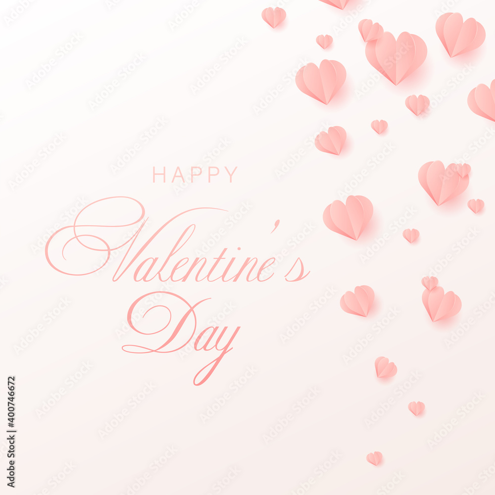 Valentine s day card with pink paper hearts. Vector