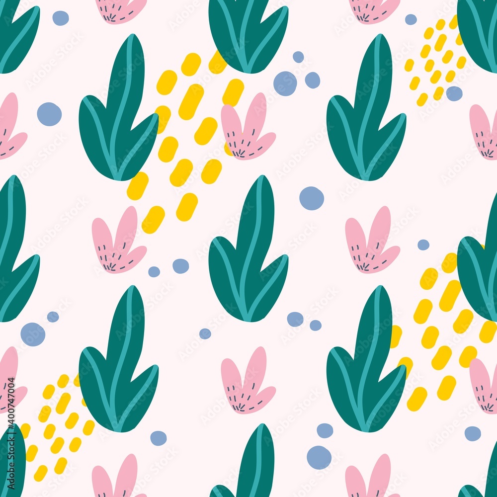 Seamless pattern of flowers and leaves
