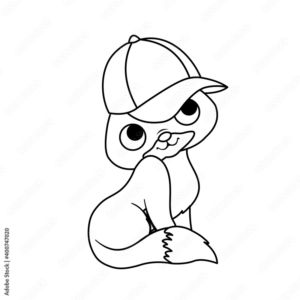 Fototapeta premium Coloring of Cat Wears a Hat Cartoon, Cute Funny Character, Flat Design
