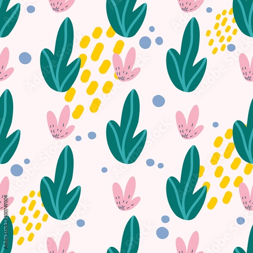 Seamless pattern of flowers and leaves