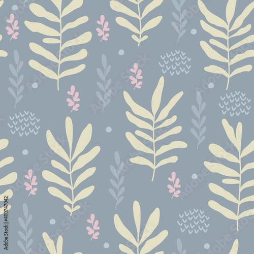 Seamless pattern of flowers and leaves