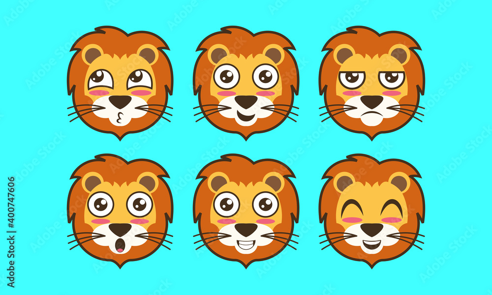 Vector illustration of cute animal face expression logo, pet, lion icon Vector illustration of cute animal face expression logo, pet, lion icon